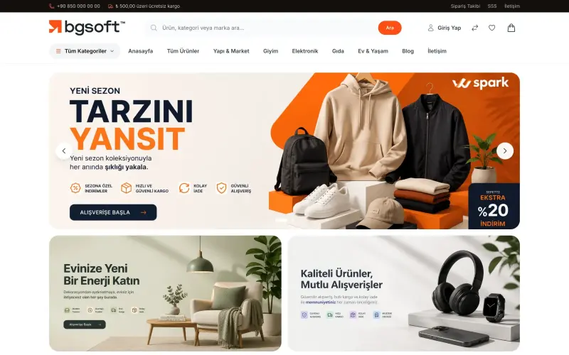 E-Ticaret Yazılımı demo ana sayfası