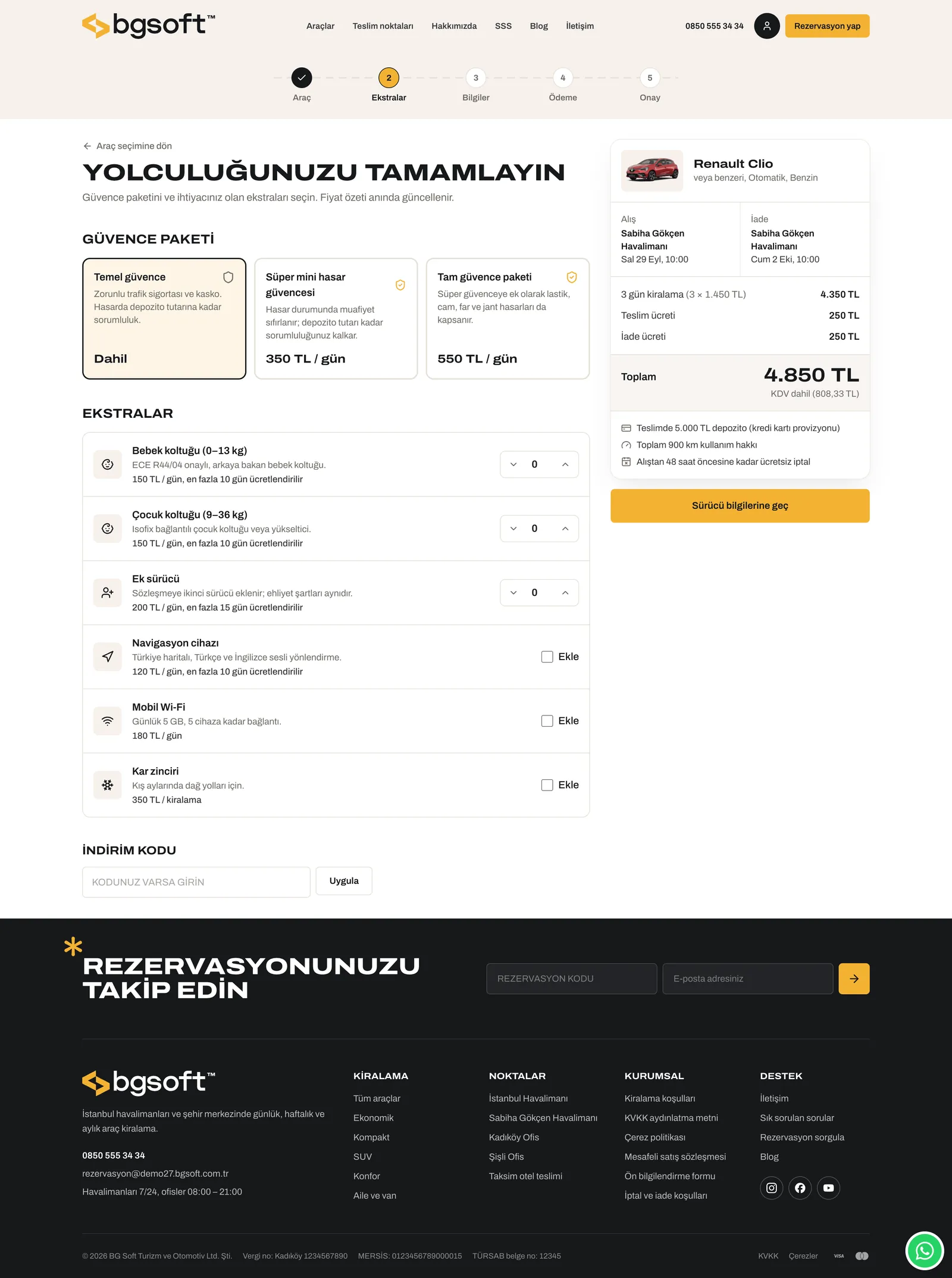 Araç Kiralama Yazılımı – Rezervasyon adımları
