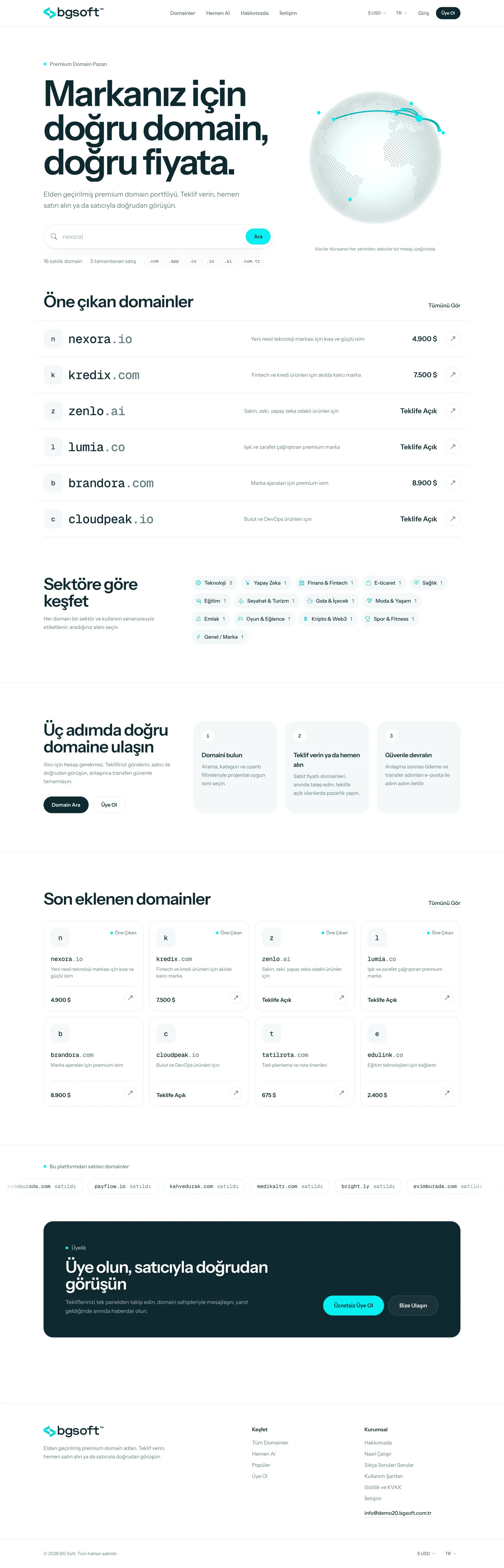 Domain Teklif Takip Yazılımı demo ana sayfası