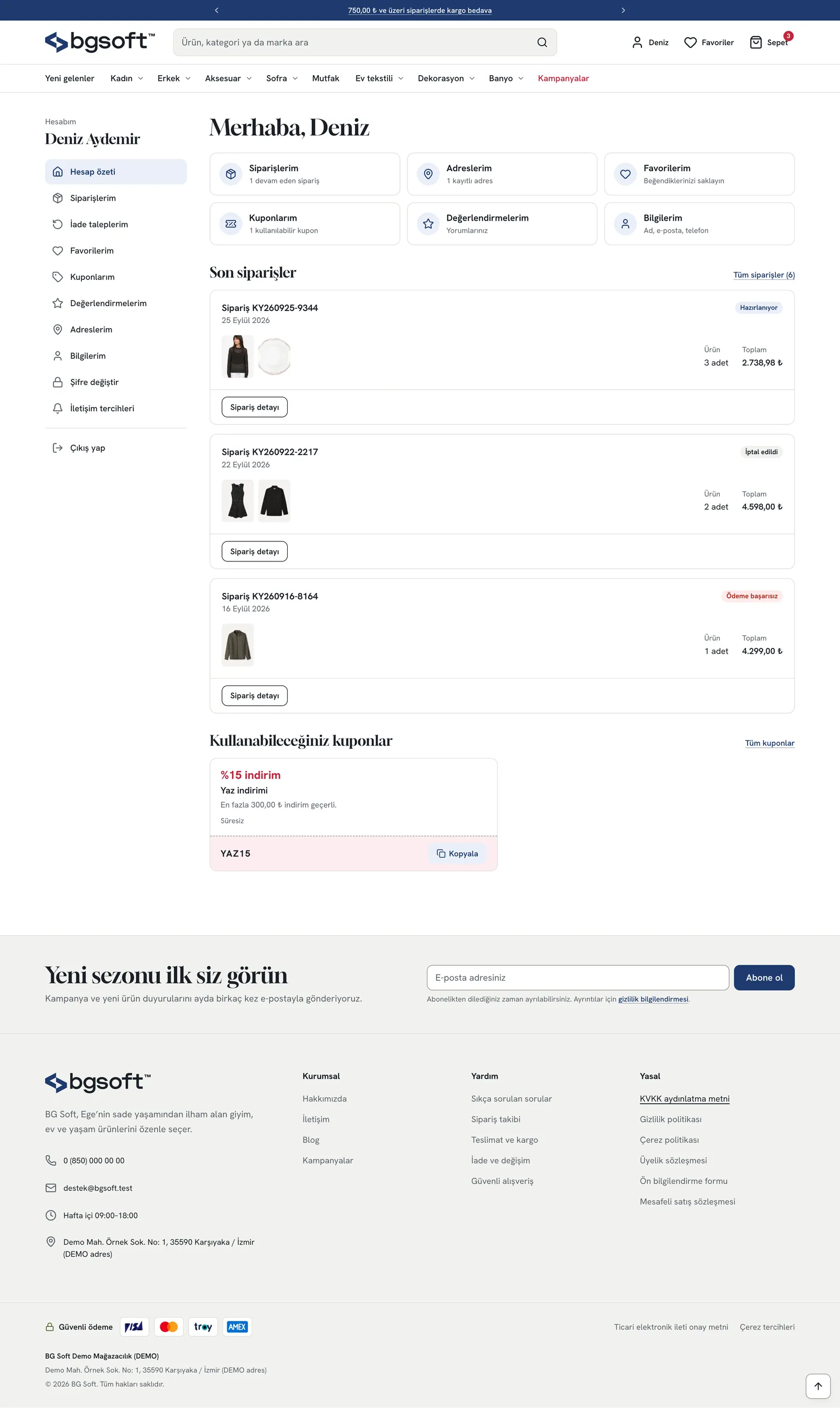 E-Ticaret Sitesi PRO – Hesabım: özet