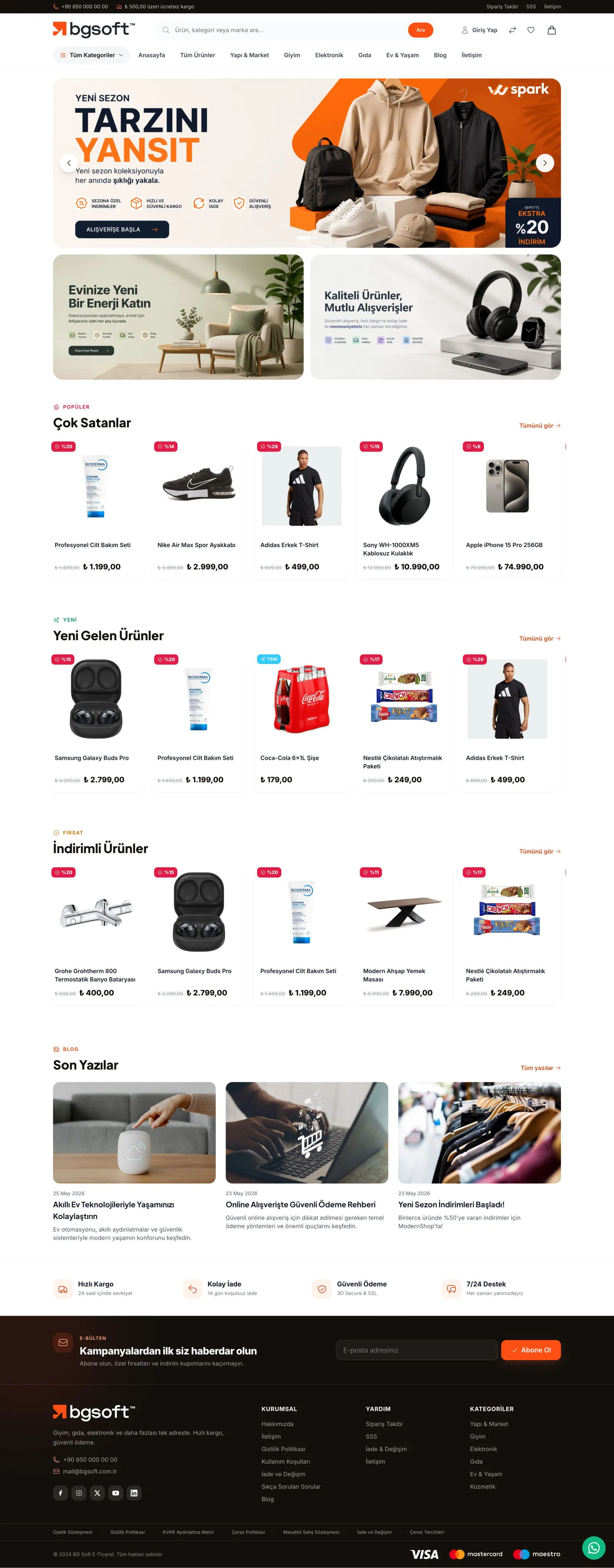 E-Ticaret Yazılımı demo ana sayfası