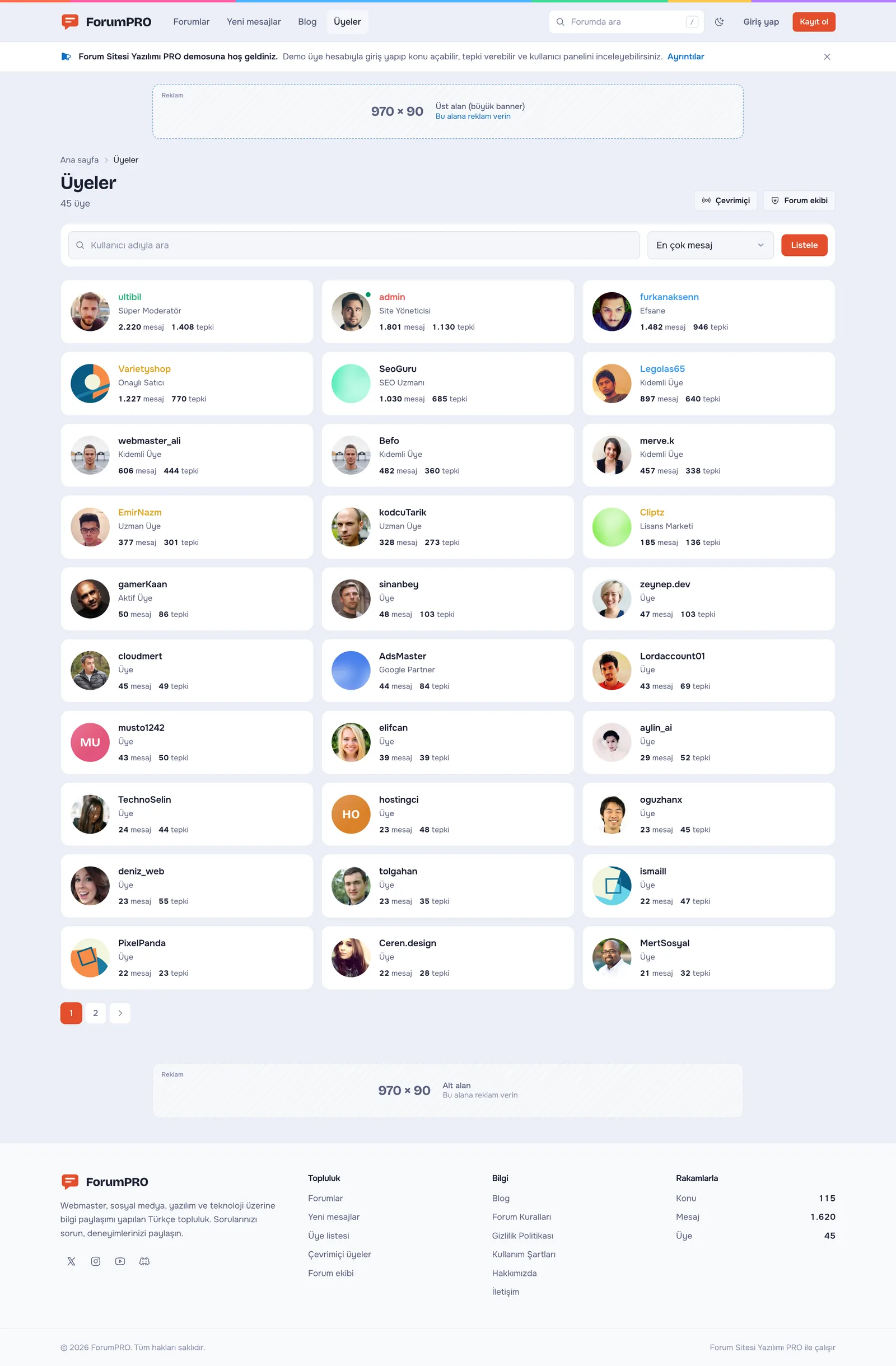 Forum Sitesi Yazılımı PRO – Üye listesi