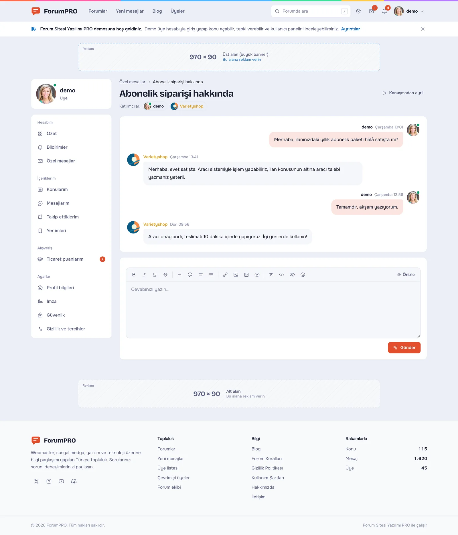 Forum Sitesi Yazılımı PRO – Özel mesajlar