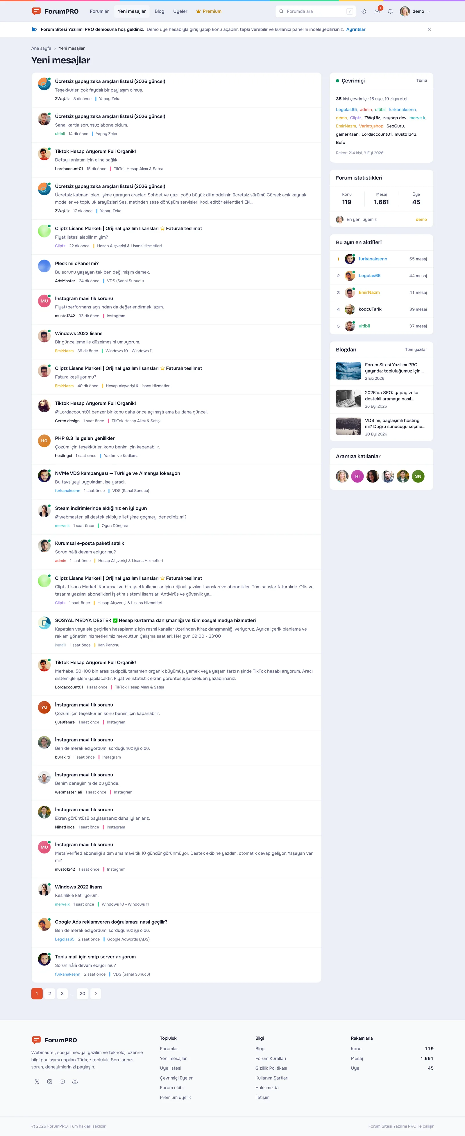 Forum Sitesi Yazılımı PRO – Yeni mesajlar akışı