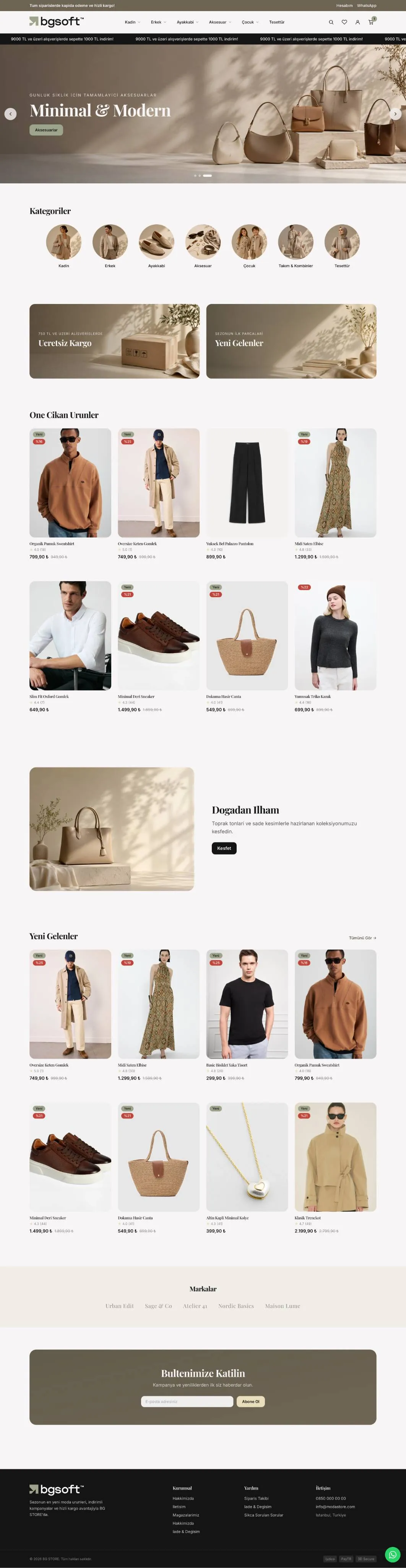 Moda E-Ticaret Yazılımı demo ana sayfası