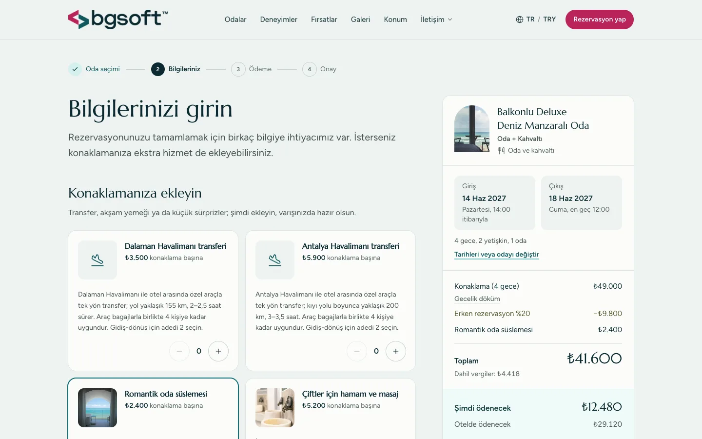 Otel Rezervasyon Yazılımı PRO – Rezervasyon bilgileri ve ek hizmetler