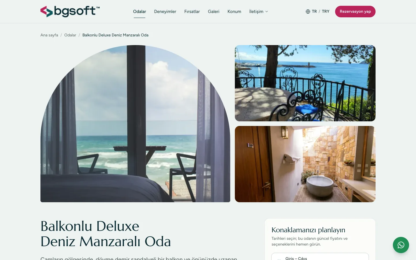 Otel Rezervasyon Yazılımı PRO – Oda detayı ve galeri