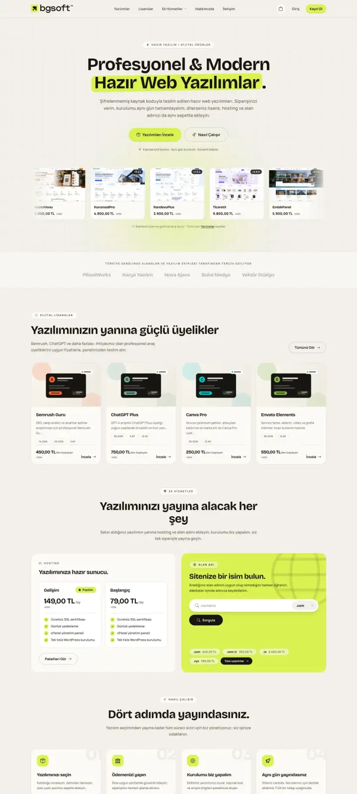Dijital Ürün Satış Yazılımı demo ana sayfası