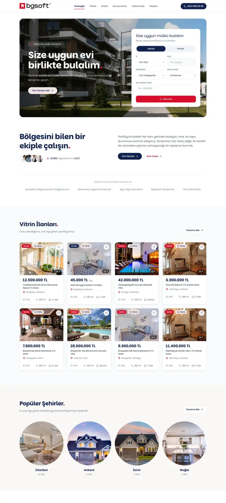 Emlak Sitesi Yazılımı demo ana sayfası