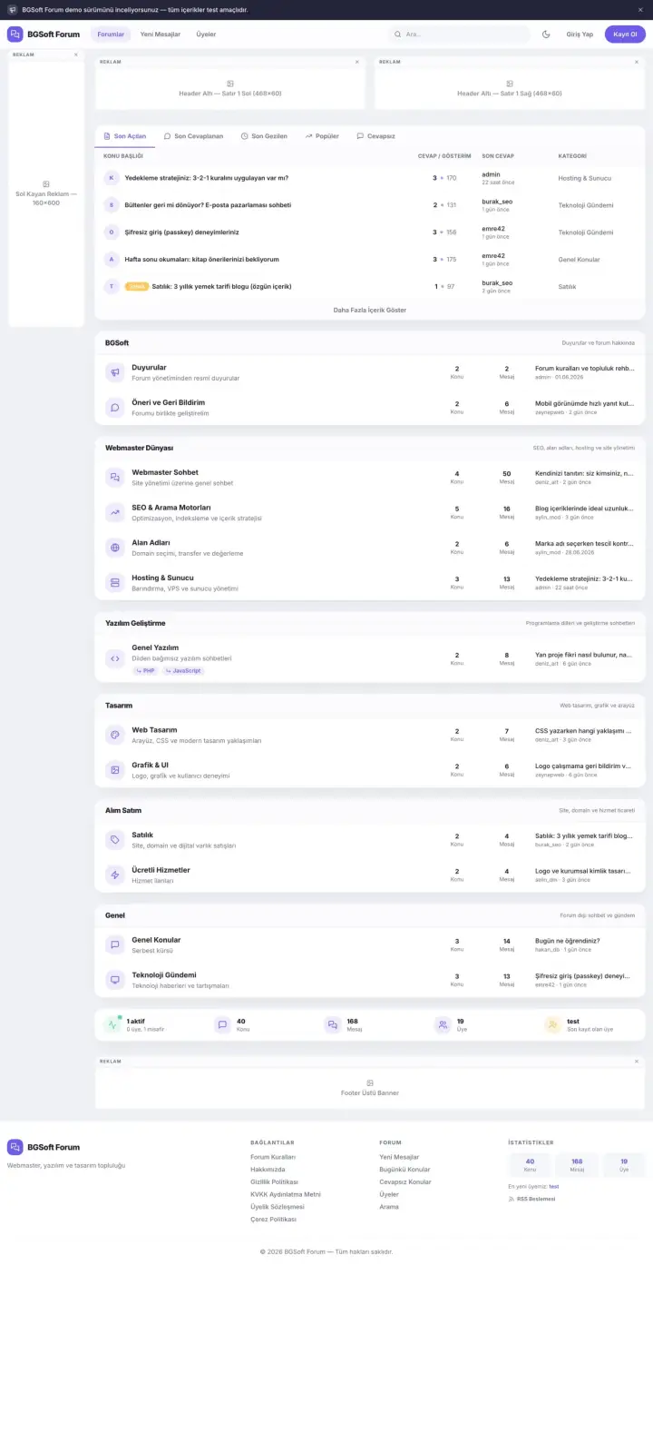 Forum Yazılımı demo ana sayfası