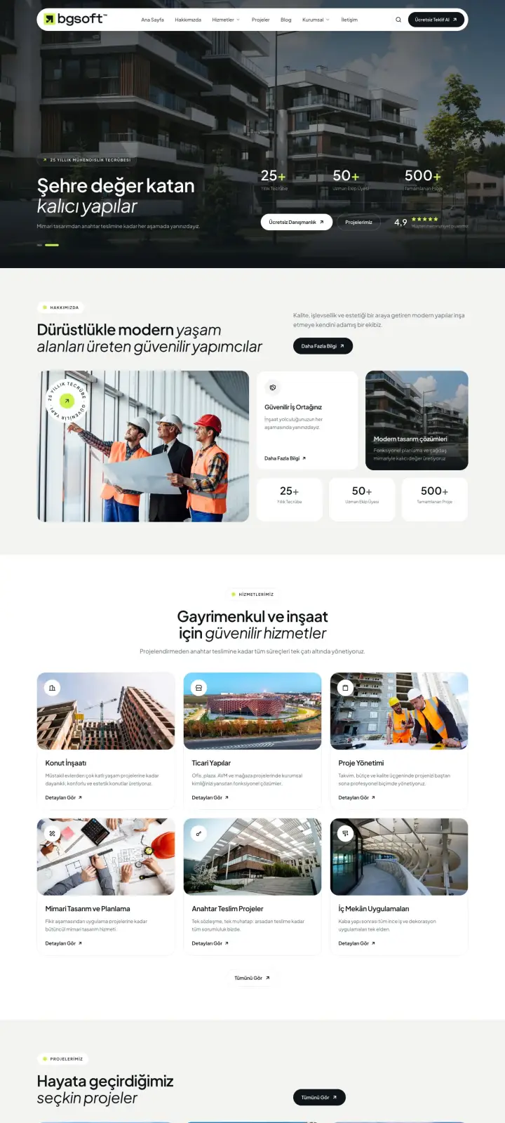 İnşaat Firma Sitesi Yazılımı demo ana sayfası