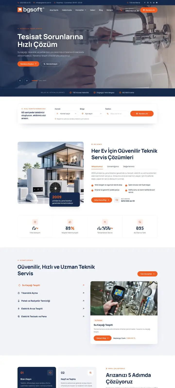 Teknik Servis Sitesi Yazılımı demo ana sayfası