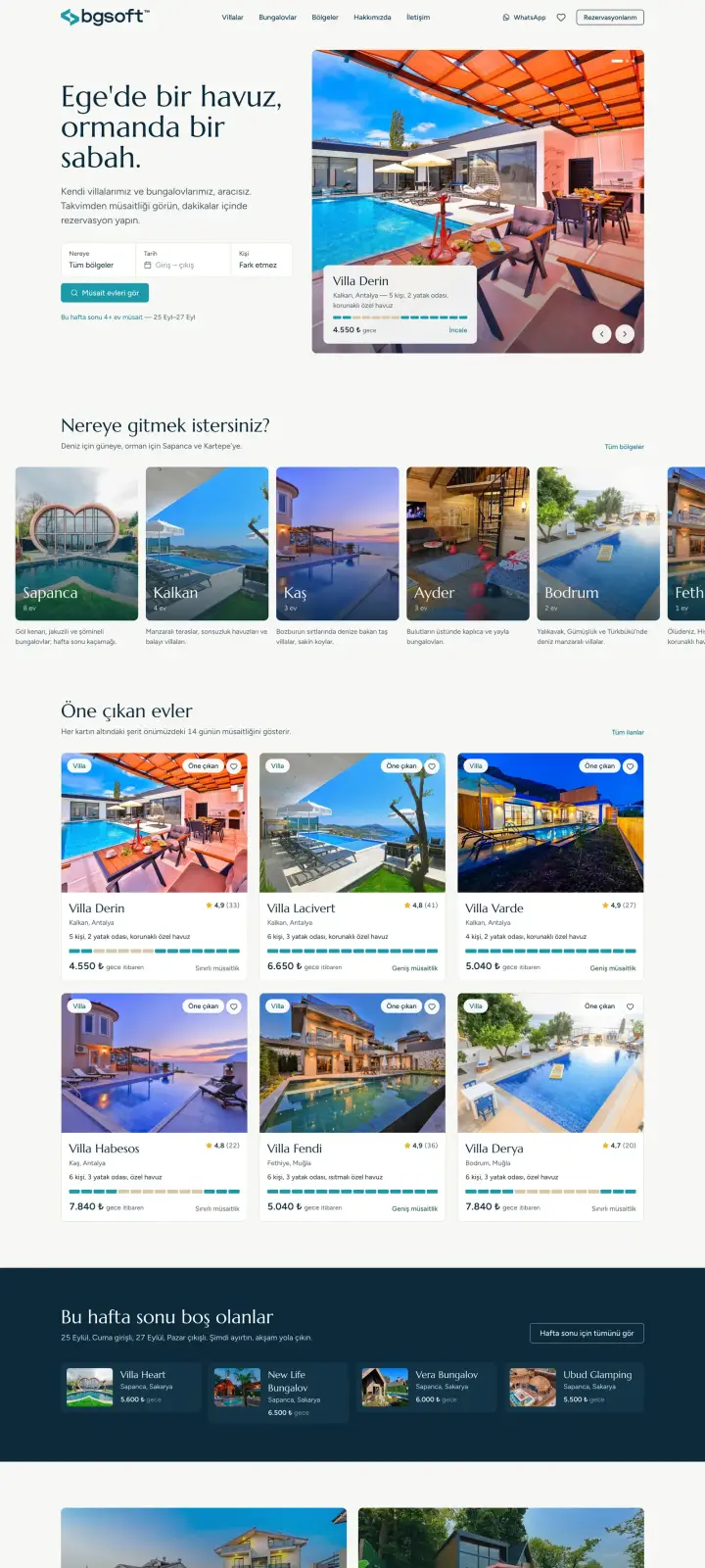 Villa & Bungalov Rezervasyon Yazılımı demo ana sayfası