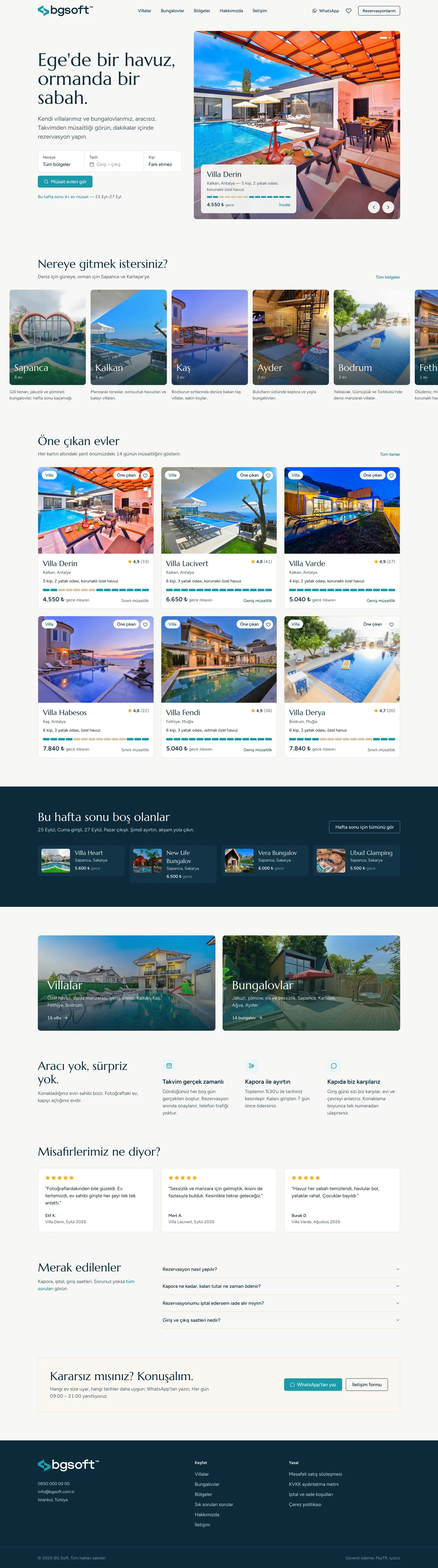 Villa & Bungalov Rezervasyon Yazılımı demo ana sayfası